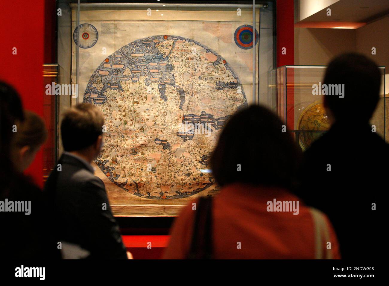 Visitors Look At A Copy Of The Fra Mauro World Map By William