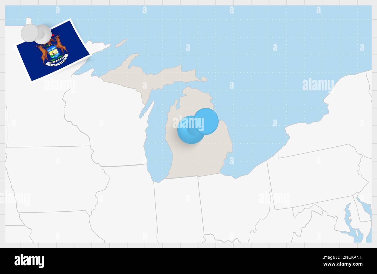 Map Of Michigan With A Pinned Blue Pin Pinned Flag Of Michigan Vector