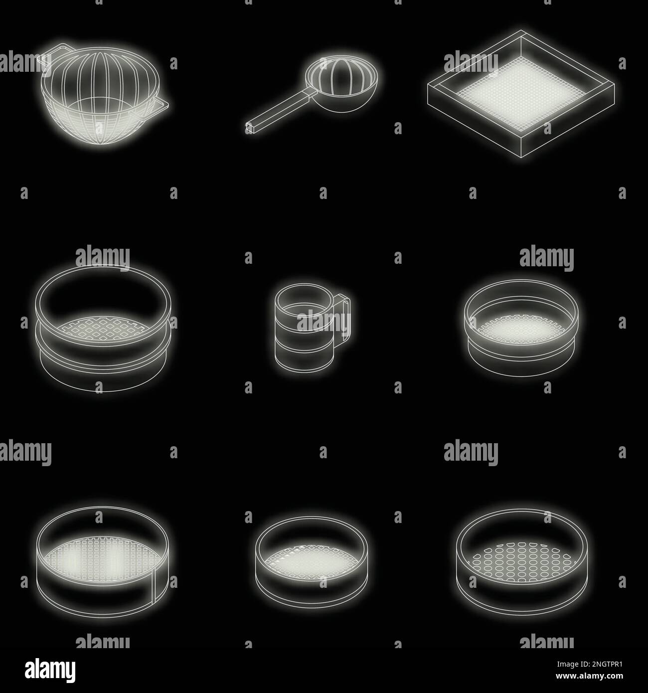 Sieve Icons Set Isometric Set Of Sieve Vector Icons Neon Color On