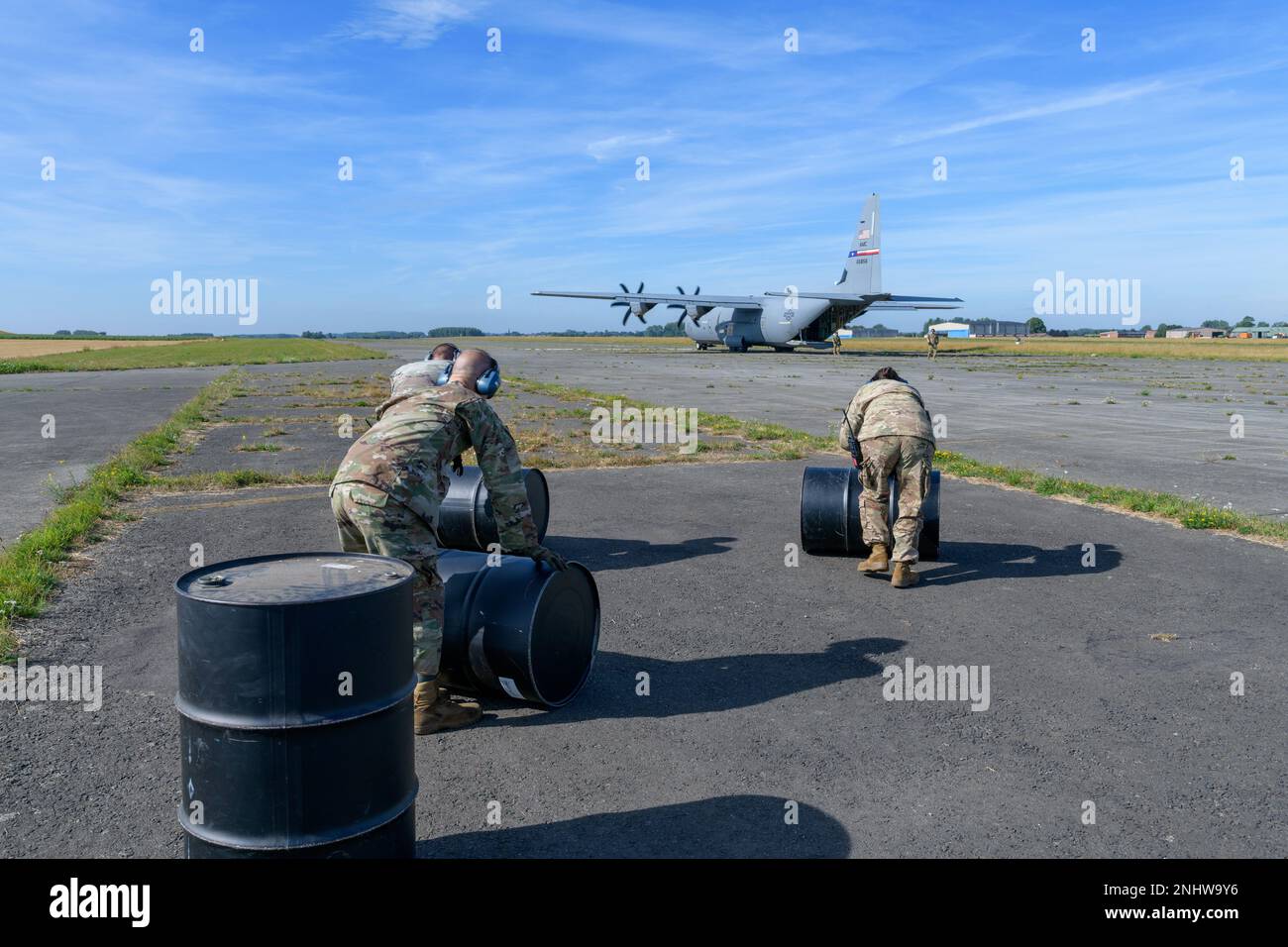 U S Airmen Assigned To The 424th Air Base Squadron Roll Barrels Used