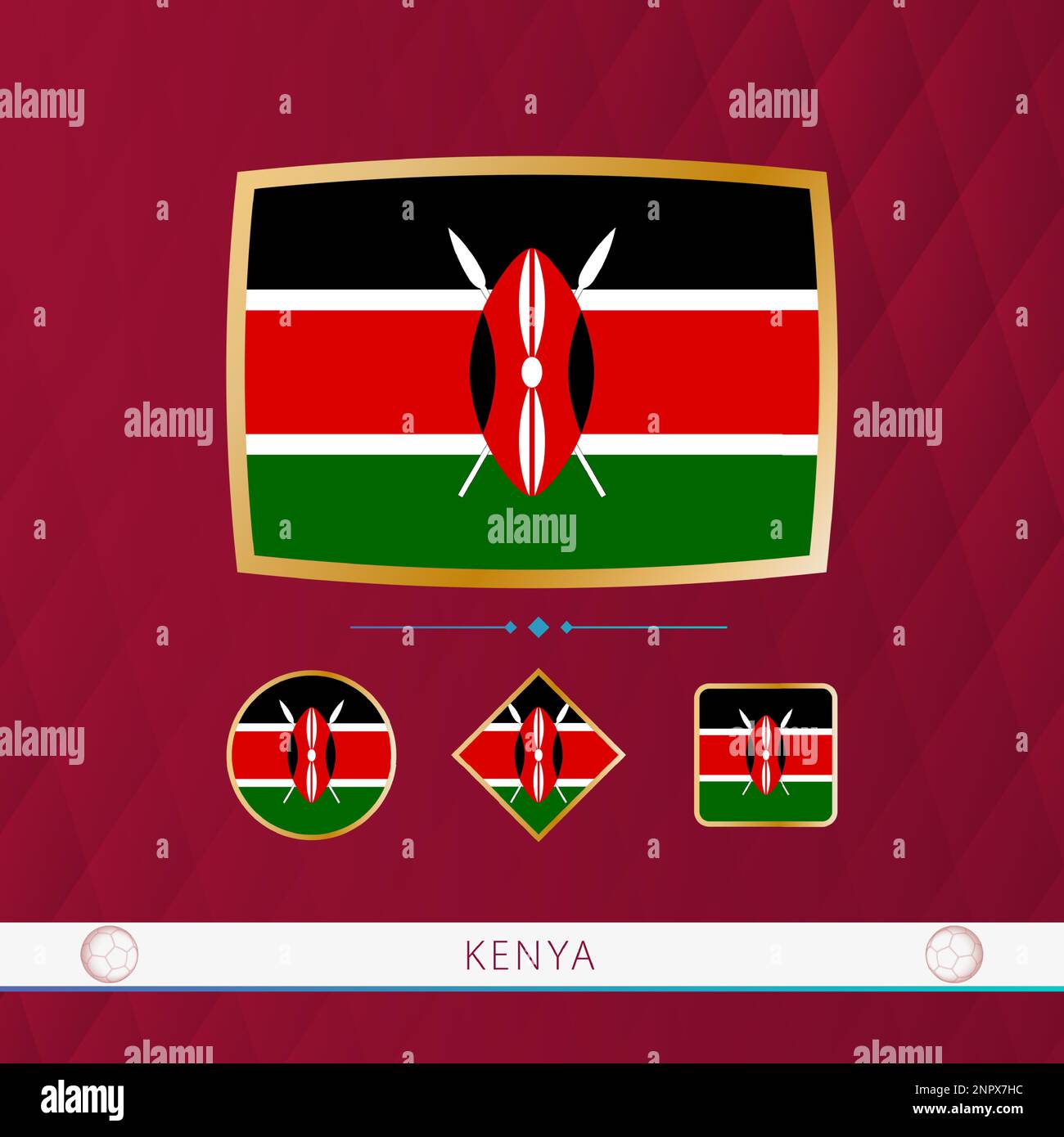 Set Of Kenya Flags With Gold Frame For Use At Sporting Events On A