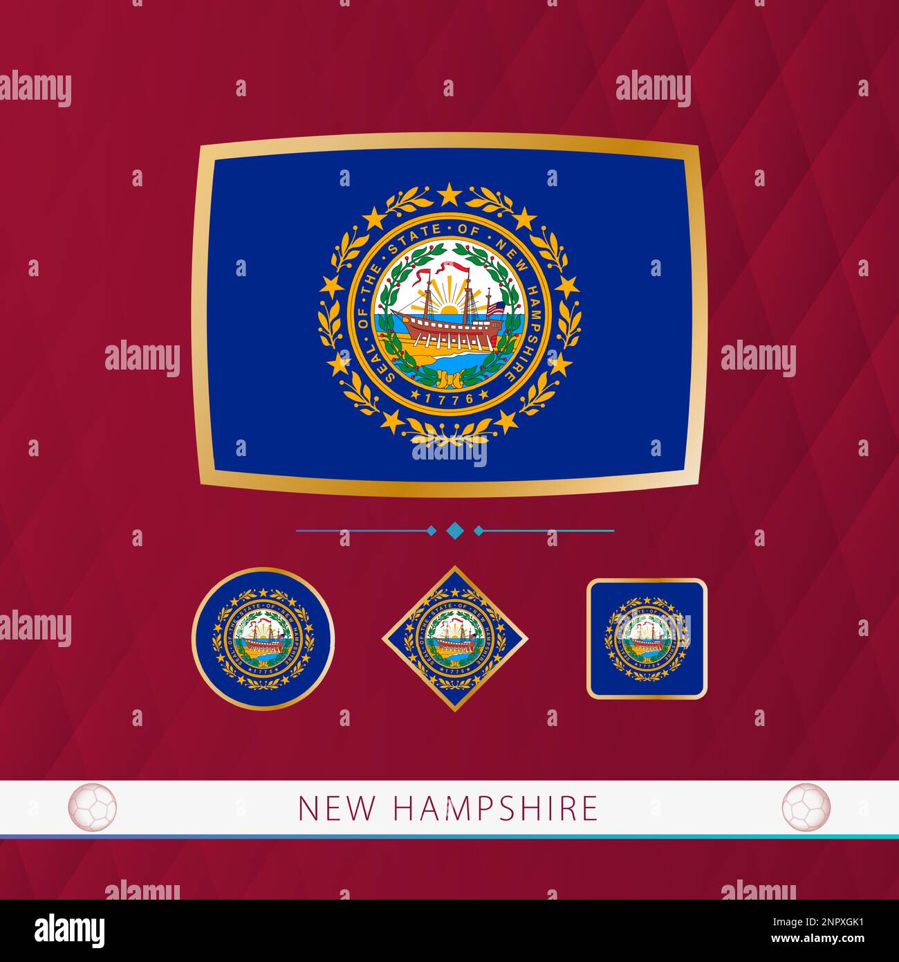 Set Of New Hampshire Flags With Gold Frame For Use At Sporting Events