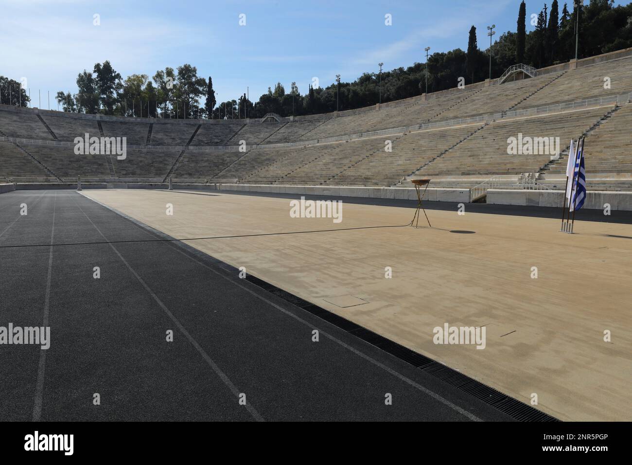 Olympic Flame Is Set At Panathinaiko Stadium In Athens Greece On March