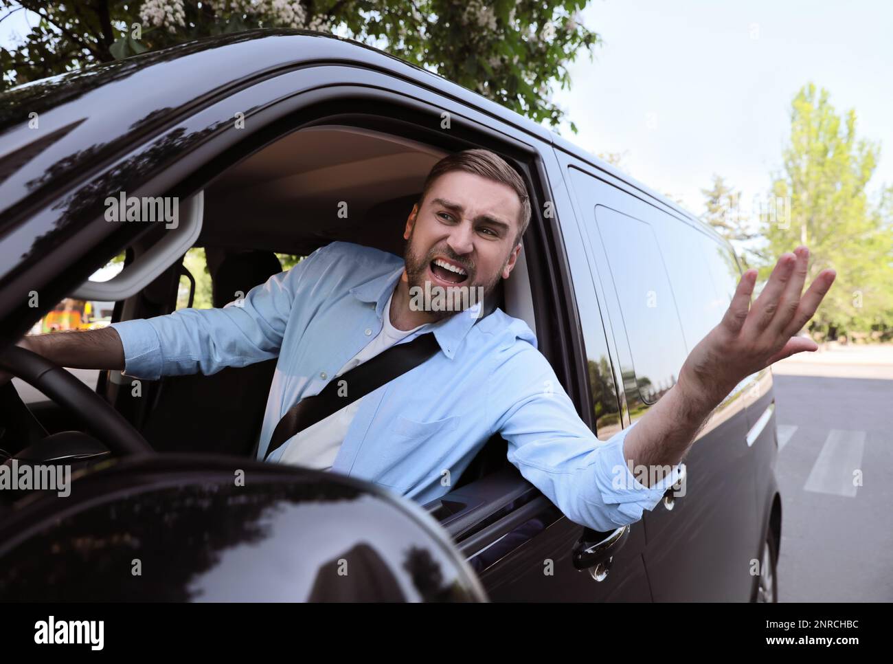 Emotional Man In Car Aggressive Driving Behavior Stock Photo Alamy