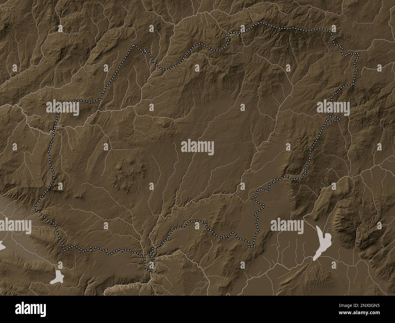 Usak Province Of Turkiye Elevation Map Colored In Sepia Tones With