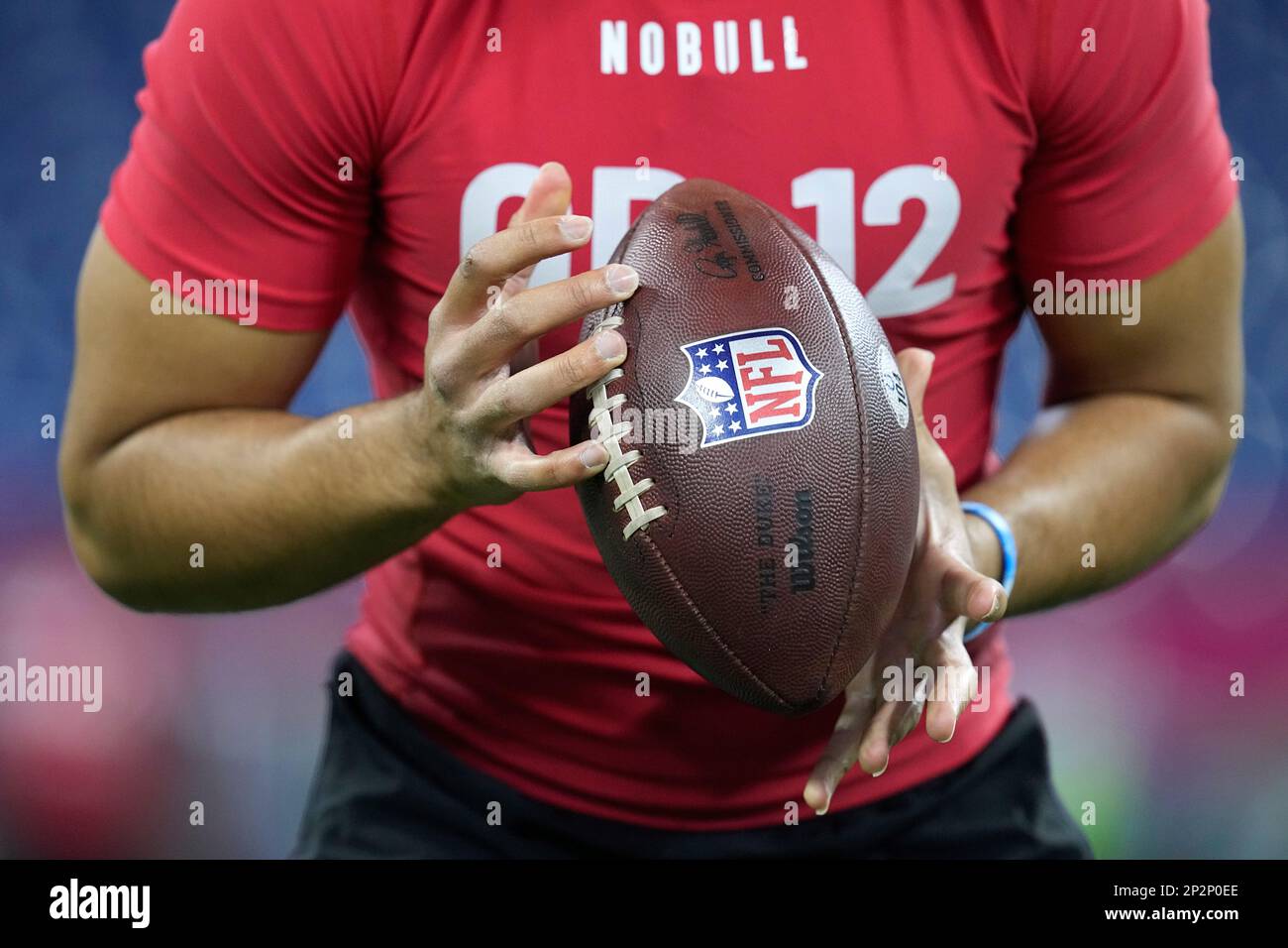 Ohio State Quarterback CJ Stroud Holds A Football During A Drill At The