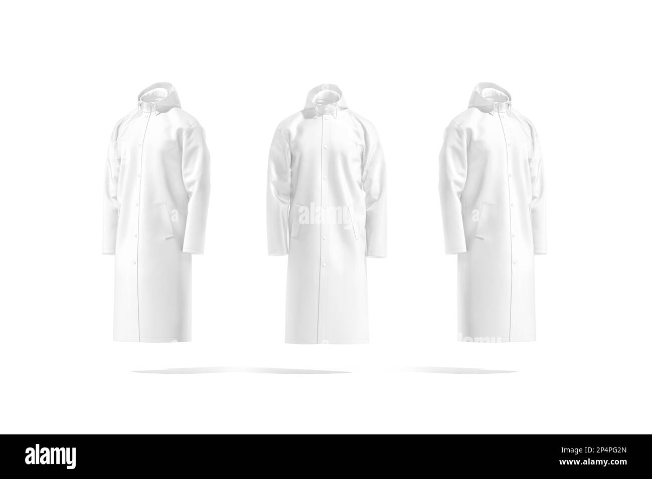 Blank White Protective Raincoat Mockup Front And Side View Stock Photo