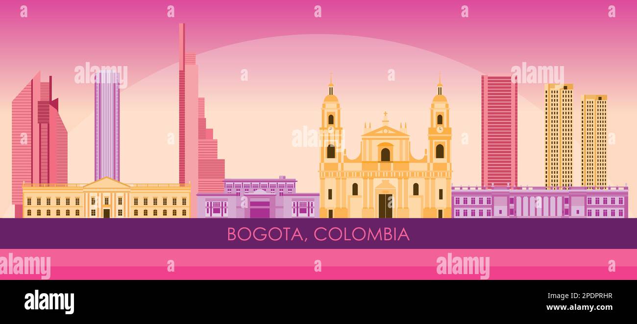 Sunset Skyline Panorama Of City Of Bogota Colombia Vector