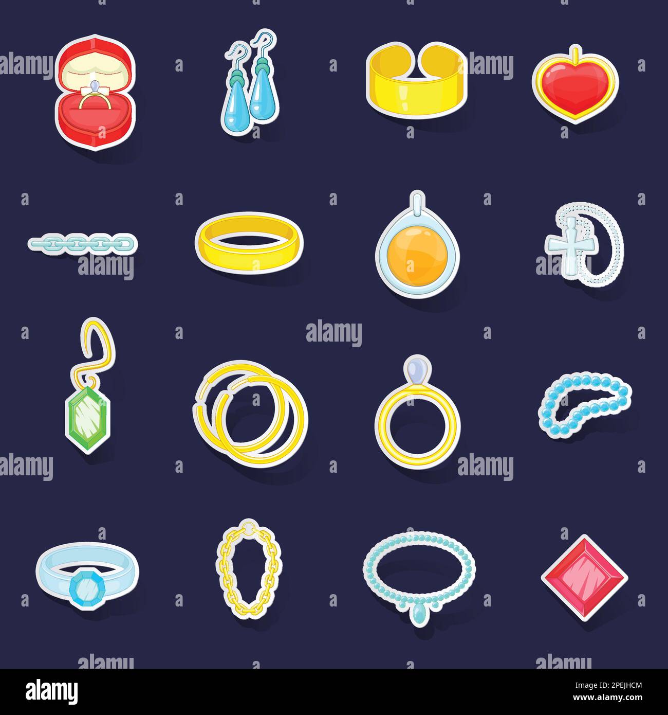 Jewelry Items Icons Set Stikers Collection Vector With Shadow On Purple