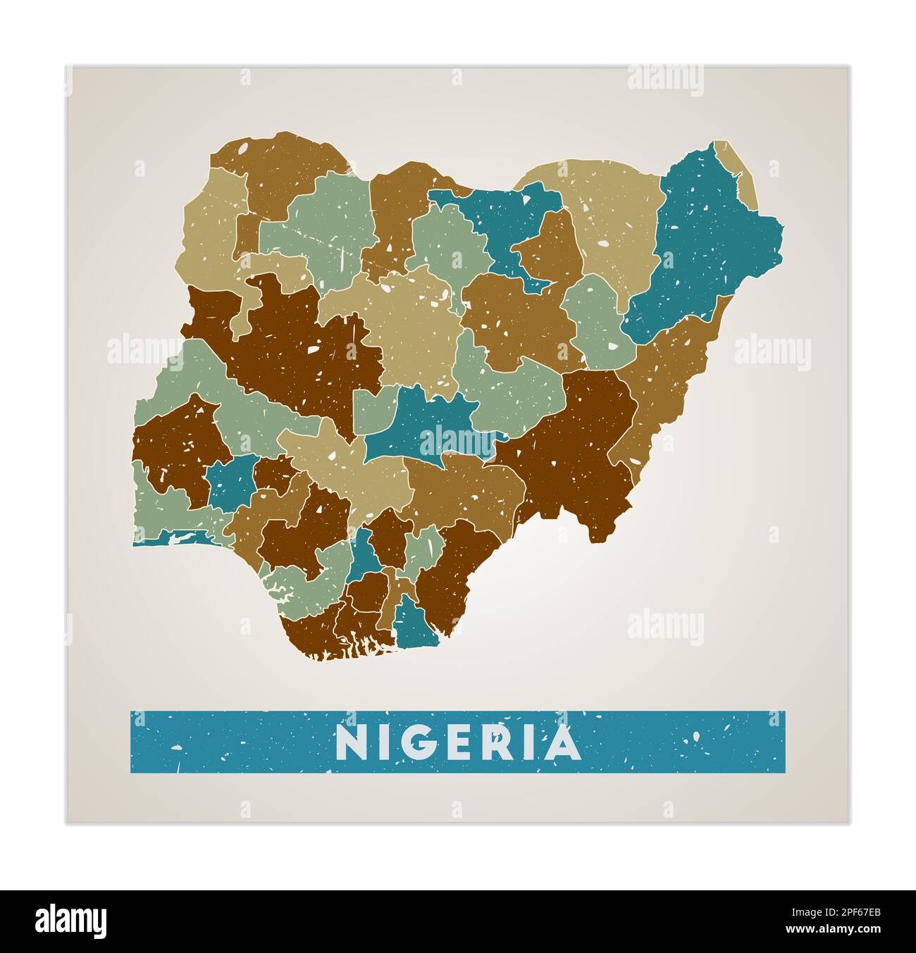 Nigeria Map Country Poster With Regions Old Grunge Texture Shape Of