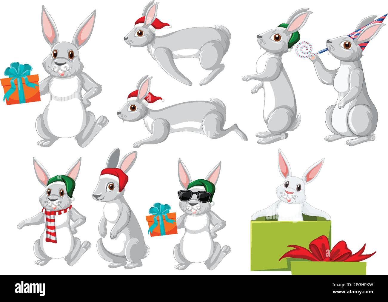 Cute Rabbit Cartoon Character Collection Illustration Stock Vector