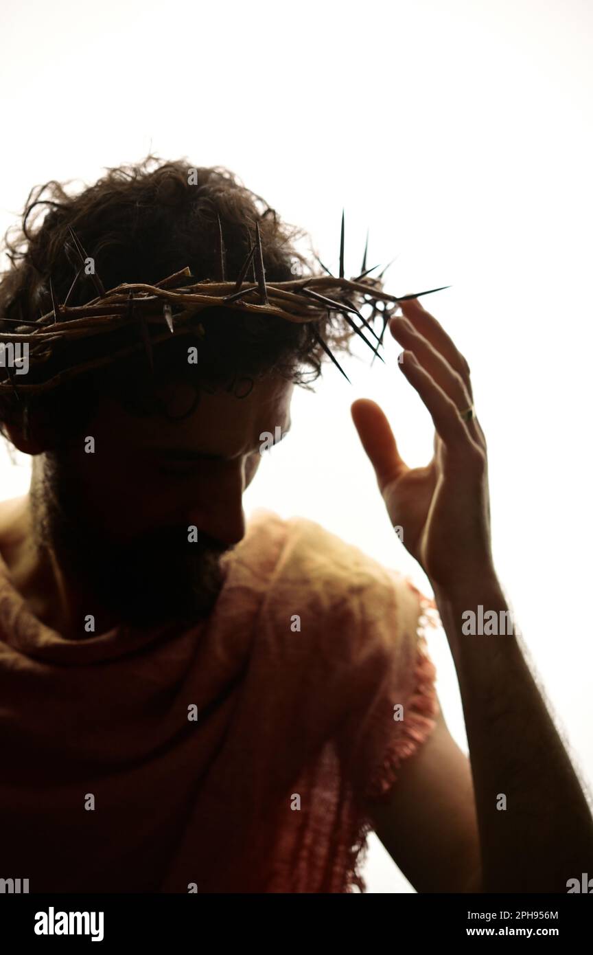 Jesus Christ Portrait With Crown Of Thorns Stock Photo Alamy