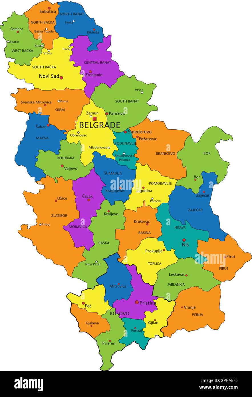 Colorful Serbia Political Map With Clearly Labeled Separated Layers