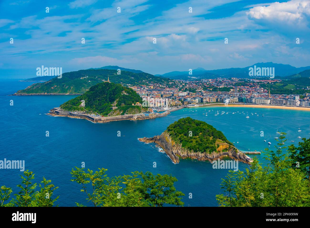 Panorama View Of San Sebastian From Monte Igueldo Spain Stock Photo