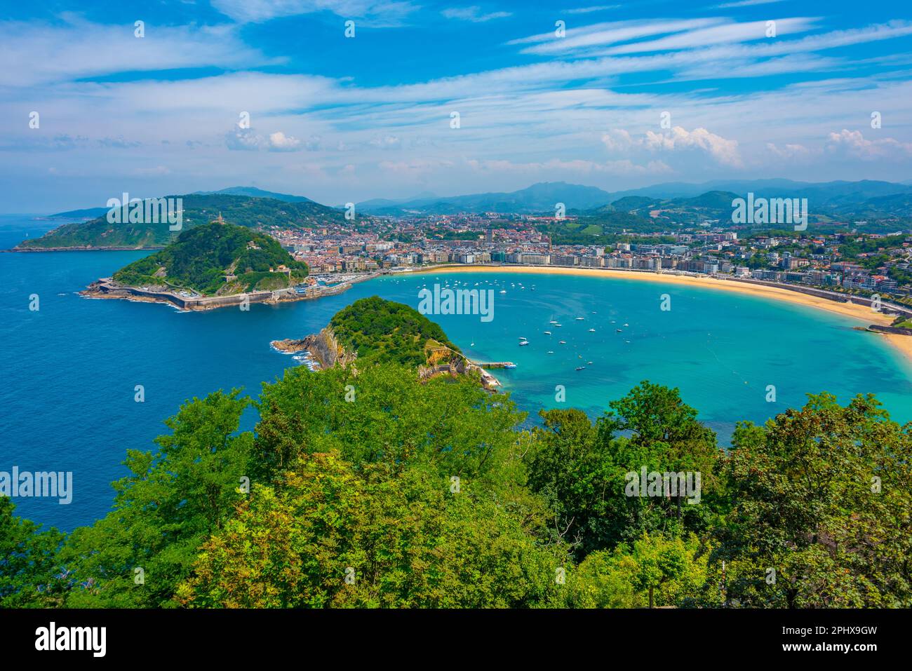 Panorama View Of San Sebastian From Monte Igueldo Spain Stock Photo