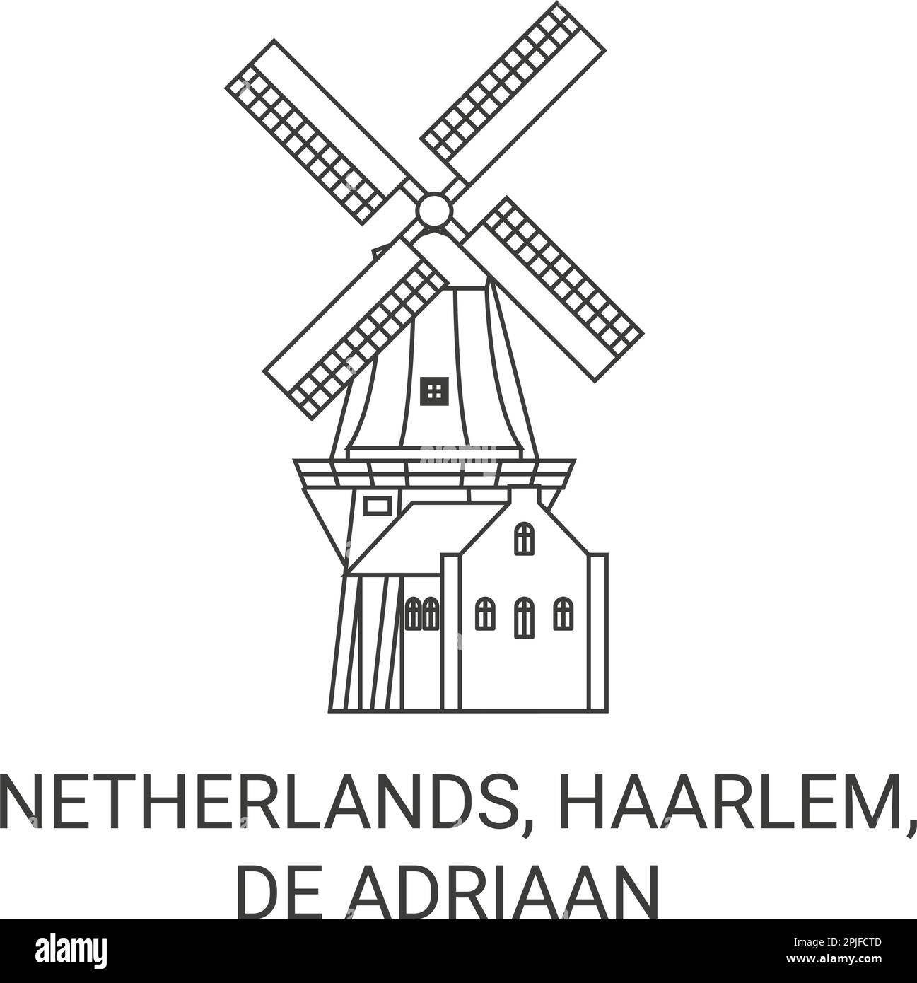 Netherlands Haarlem De Adriaan Travel Landmark Vector Illustration