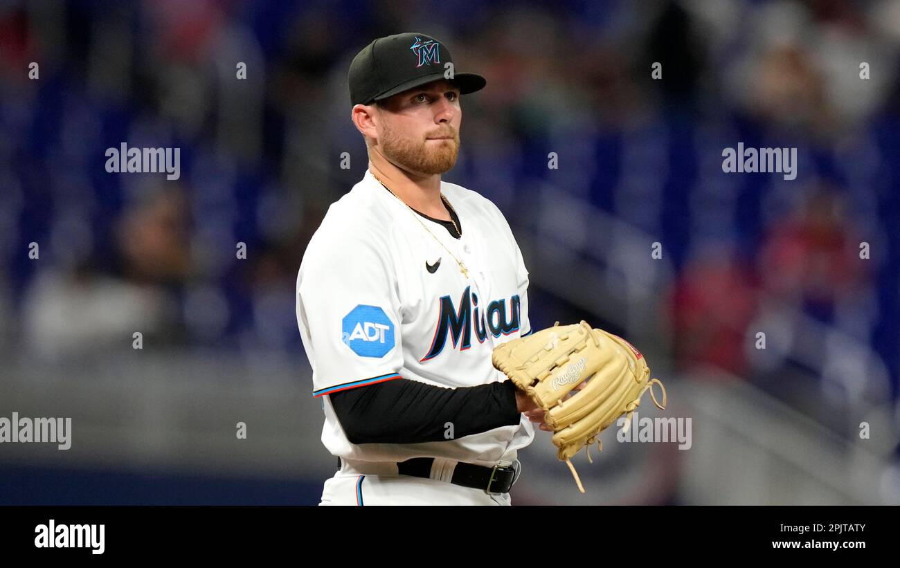 Miami Marlins Relief Pitcher Jeff Lindgren Prepares To Pitch During A