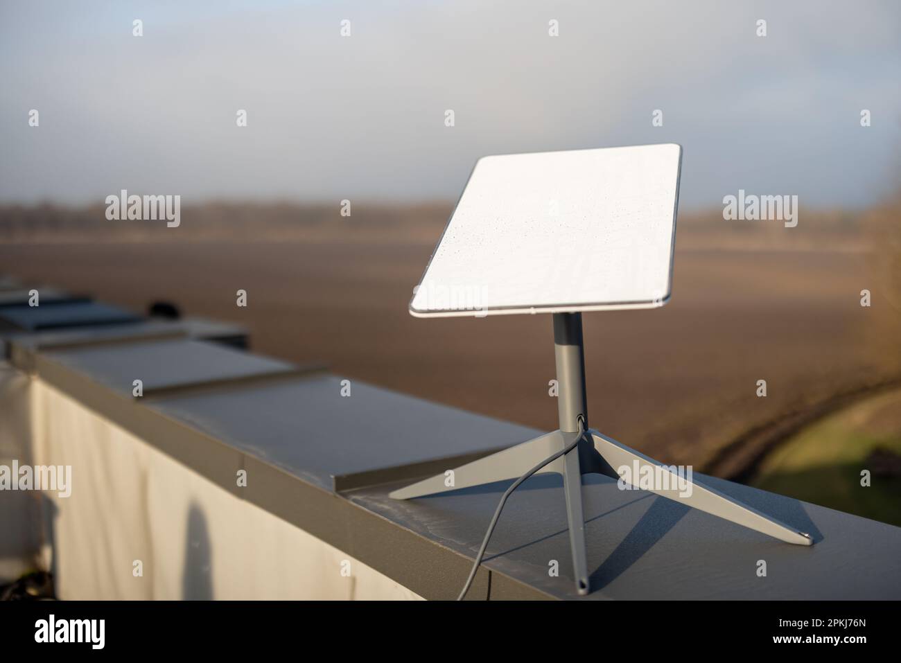 Starlink Satellite Dish On Roof Of Residential Building Stock Photo Alamy