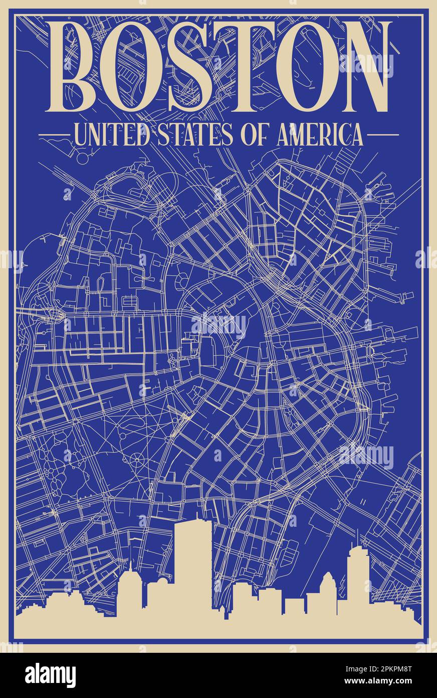 Road Network Poster Of The Downtown BOSTON UNITED STATES OF AMERICA