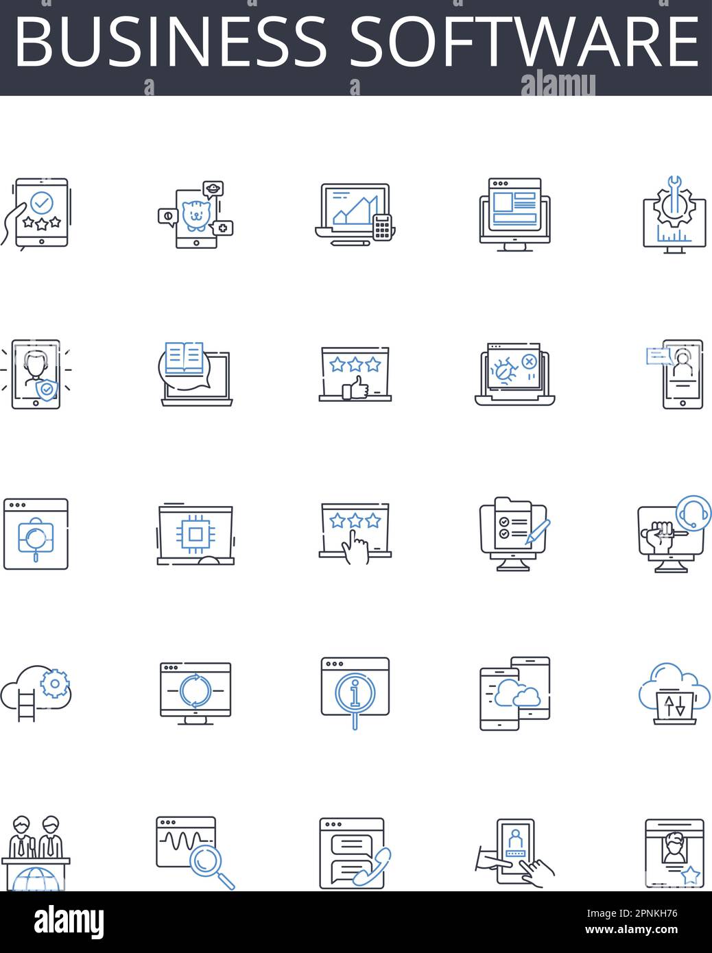 Business Software Line Icons Collection Management System Enterprise