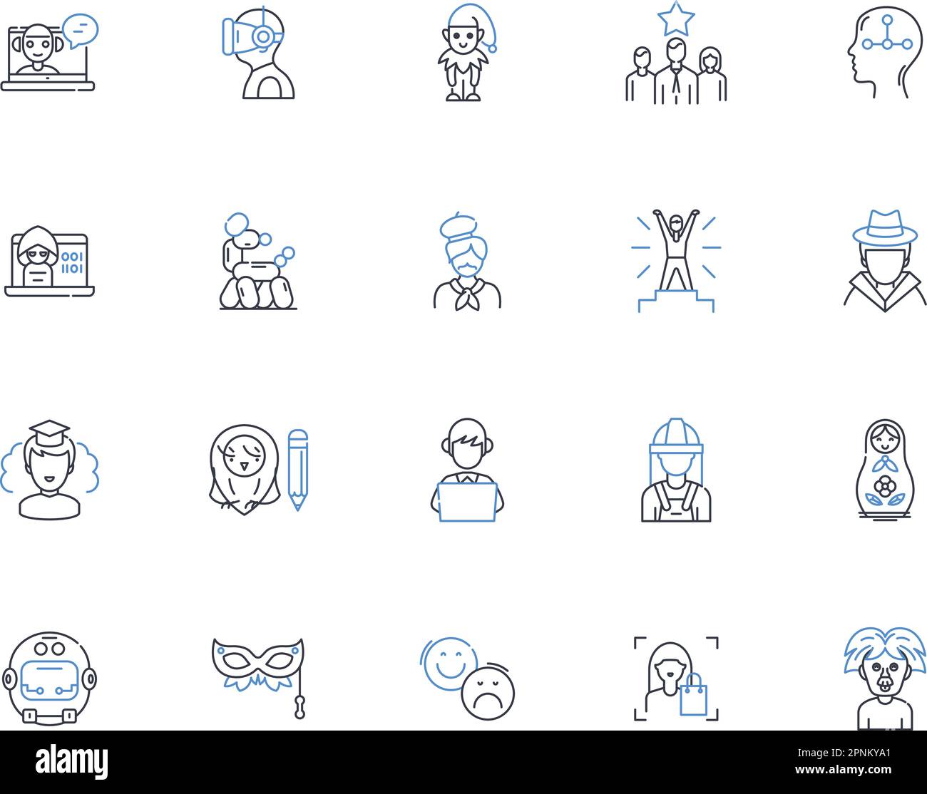 Labor Management Line Icons Collection Efficiency Productivity