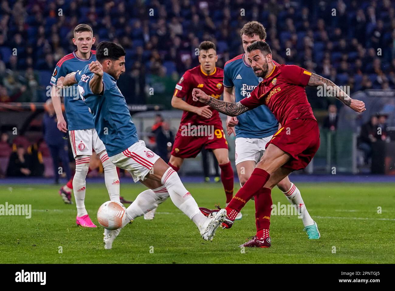 Rome Italy Th April Leonardo Spinazzola Of As Roma Shoots At