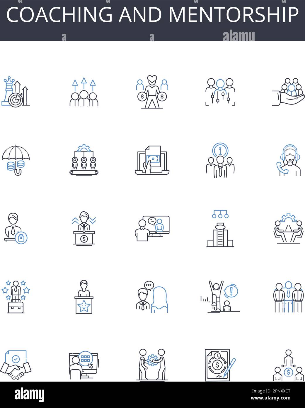 Coaching And Mentorship Line Icons Collection Vibrant Dynamic