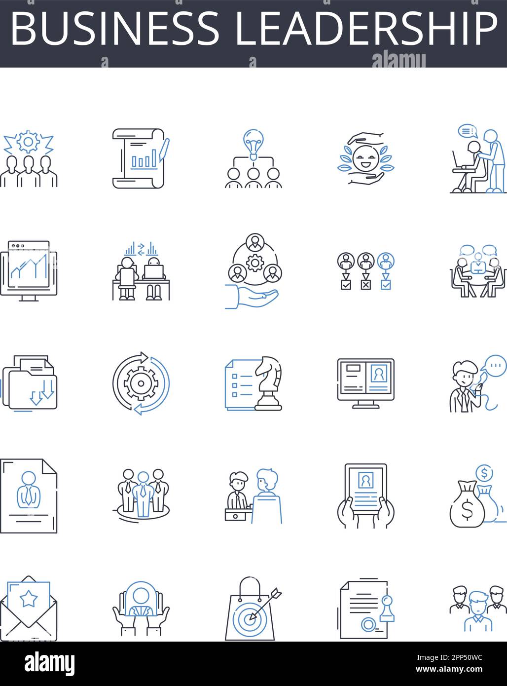 Business Leadership Line Icons Collection Team Management Project