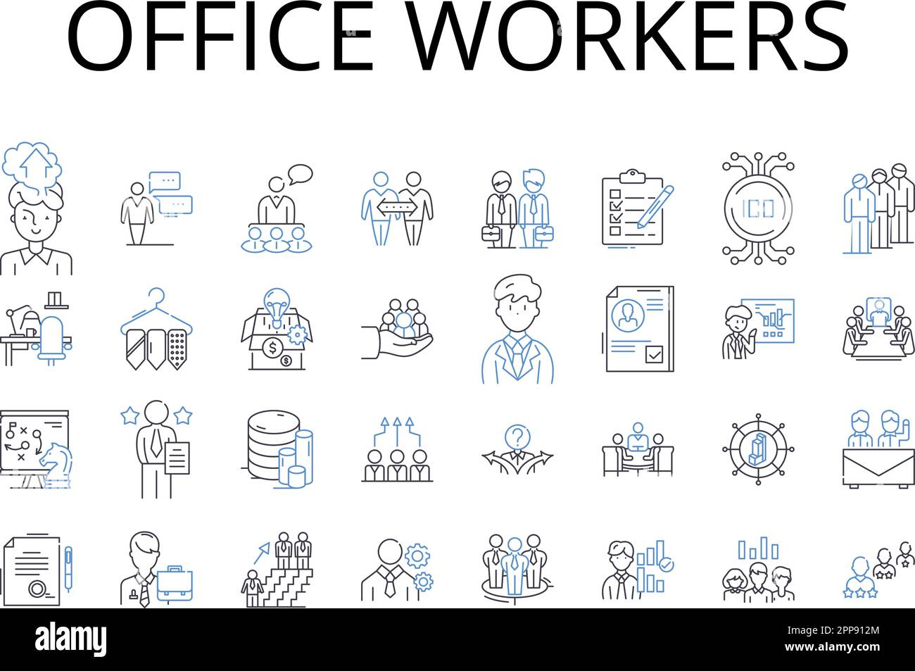 Office Workers Line Icons Collection Desk Jockeys Cubicle Dwellers