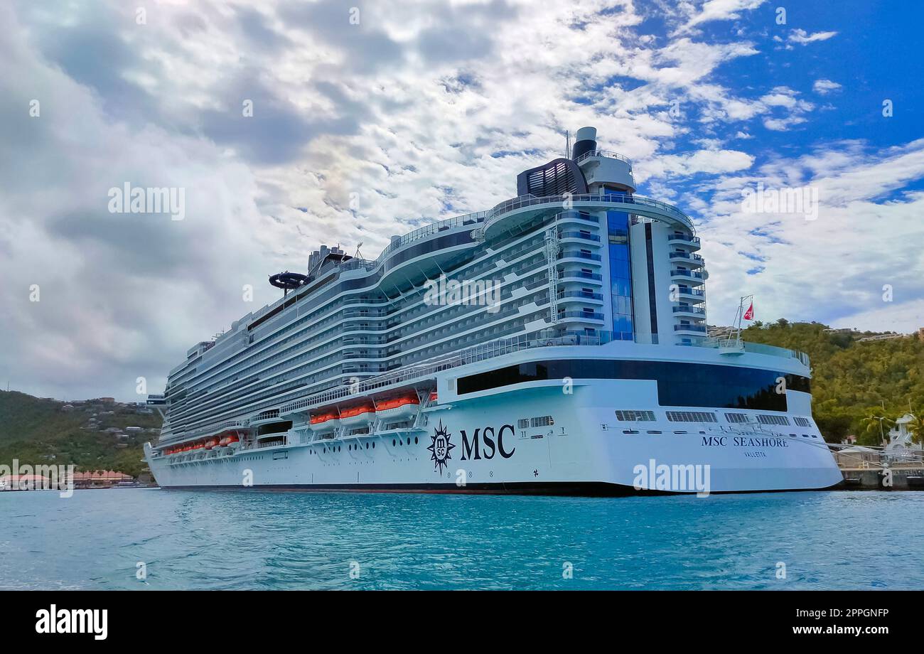 Msc Seashore Cruise Ship Docked At Tropical Island Ocean Cay Bahamas