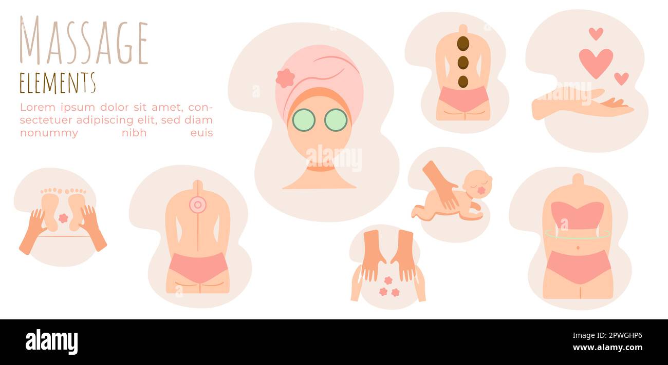 Massage Icons Elements Spa And Beauty Concept Line Style Vector