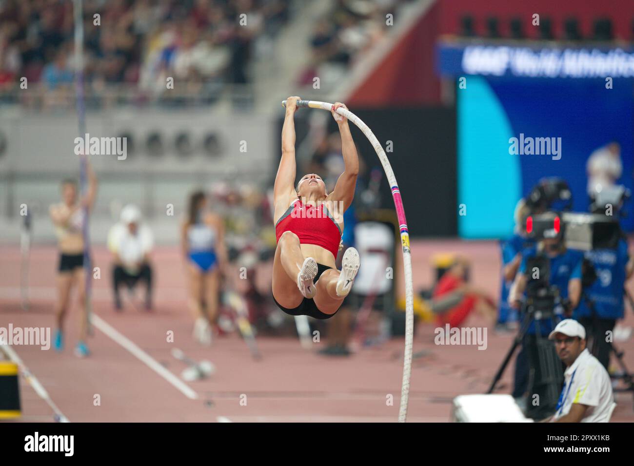 Angelica Moser Participating In The Pole Vault At The Doha 2019 World