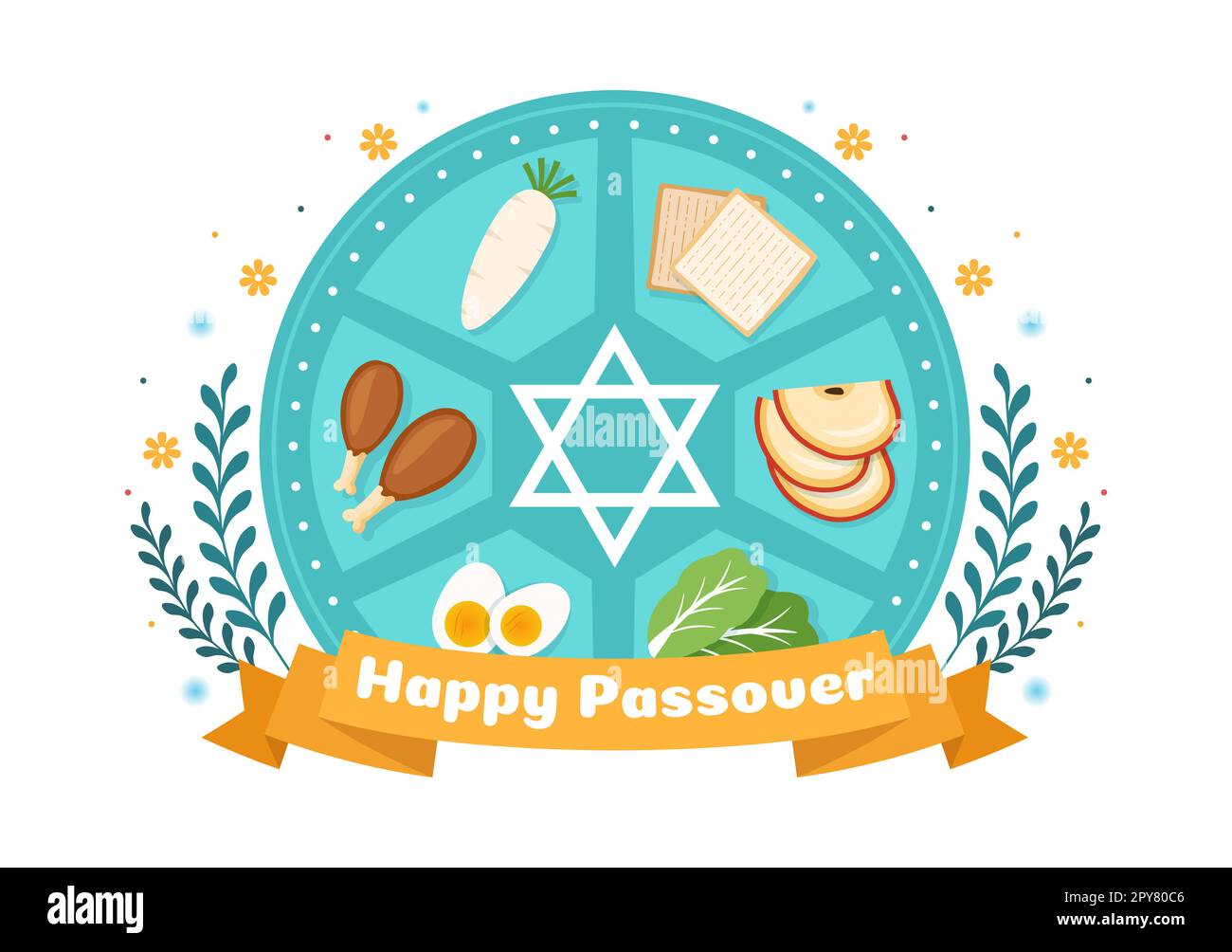 Happy Passover Illustration With Wine Matzah And Pesach Jewish Holiday