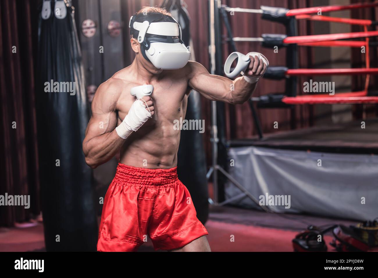 Professional Boxer Wear Virtual Reality Headsets To Engage In Immersive