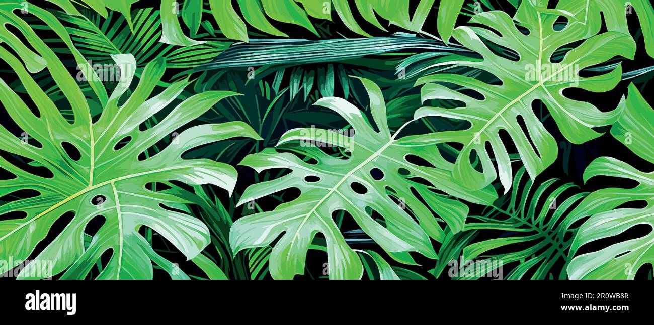 Tropical Palm Leaves Jungle Green Leaves Seamless Vector Floral