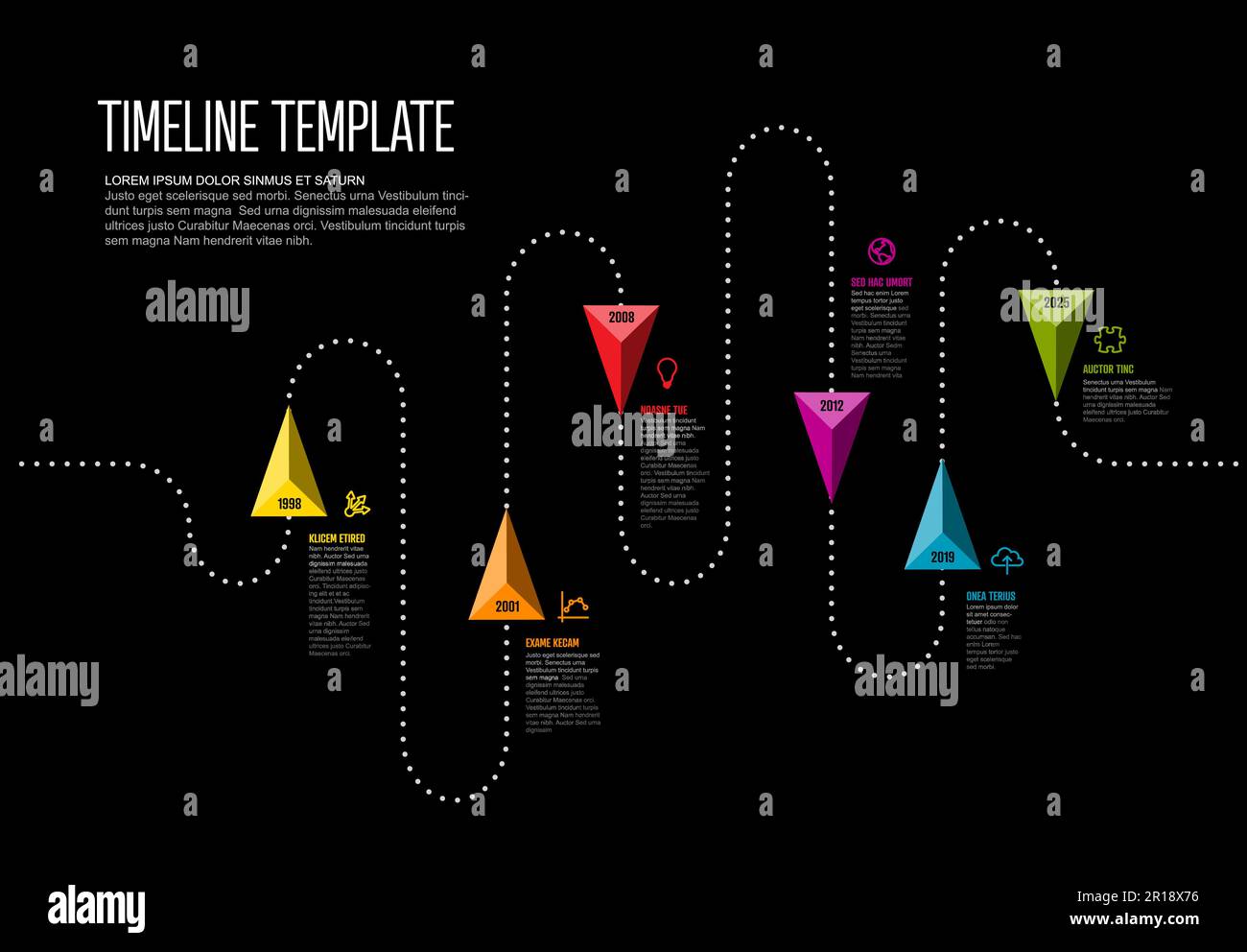 Vector Dark Infographic Timeline Report Template With Color Pyramid