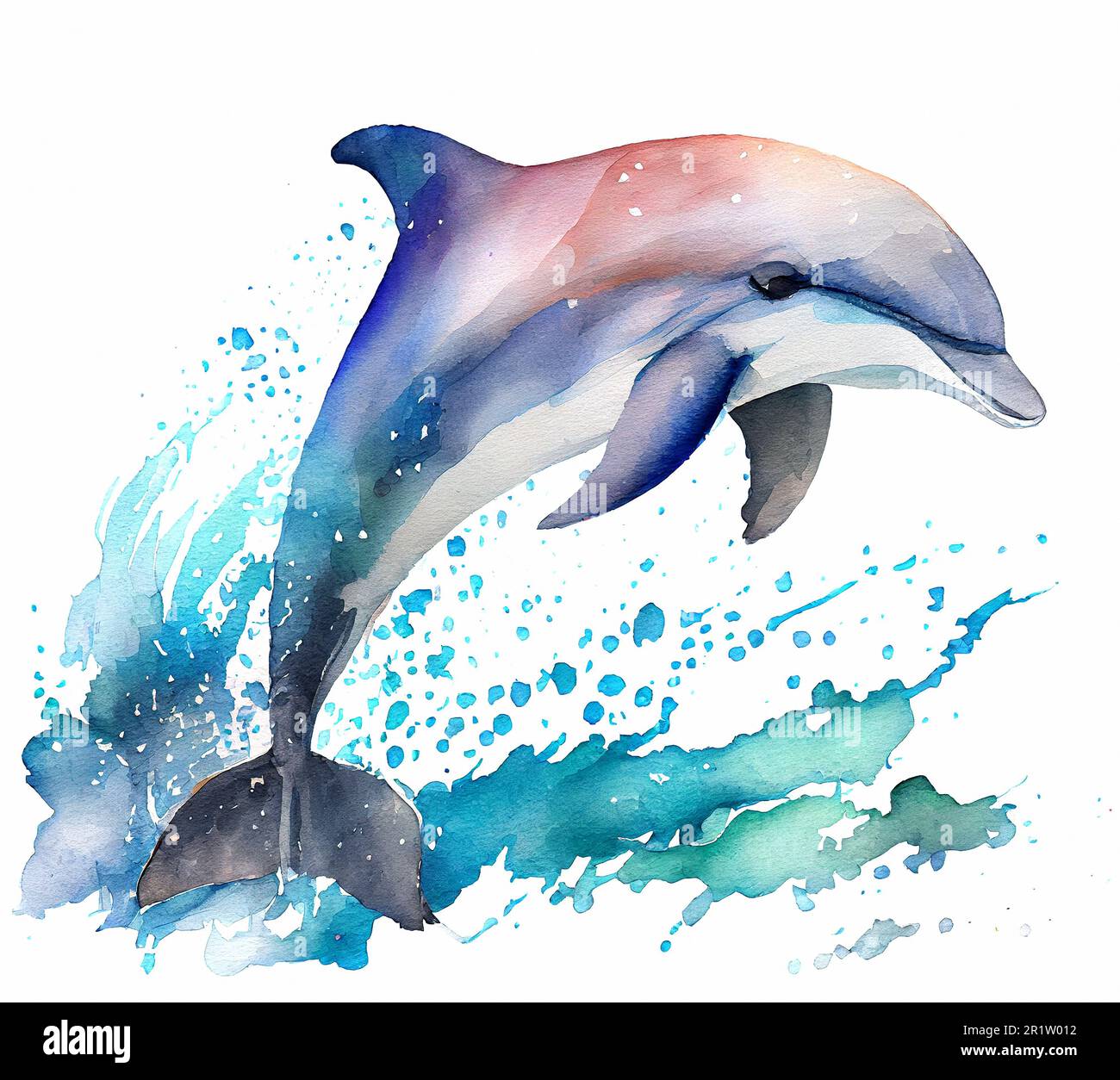 Jumping Blue Dolphin Watercolor Hand Drawn Illustration Stock Photo Alamy