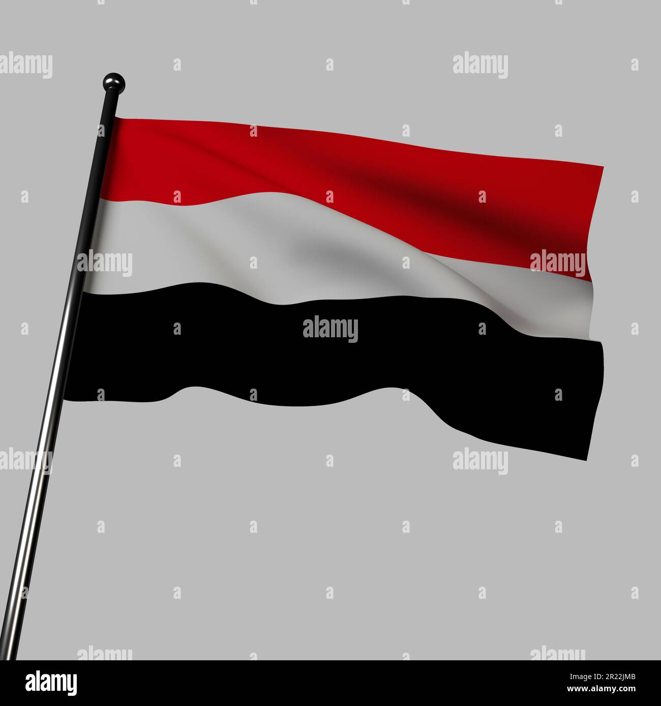 D Illustration Of Yemen S Flag Waving Against A Gray Background The