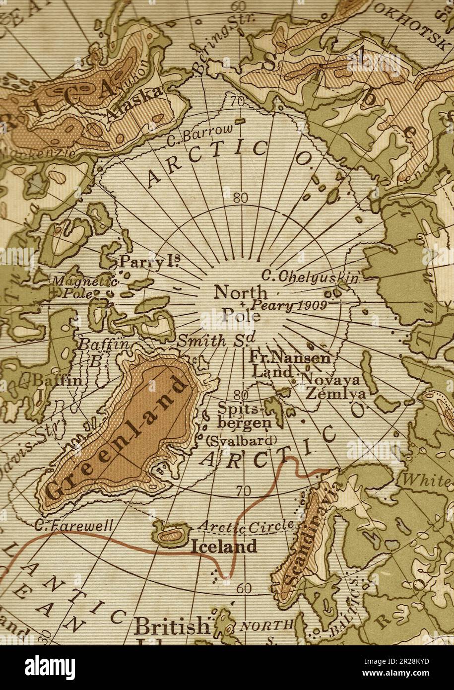 Vintage Geographical Map Of The North Pole In Sepia Stock Photo Alamy