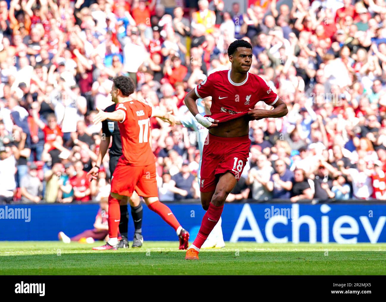 Liverpool S Cody Gakpo Celebrates Scoring A Goal Before It Is Then