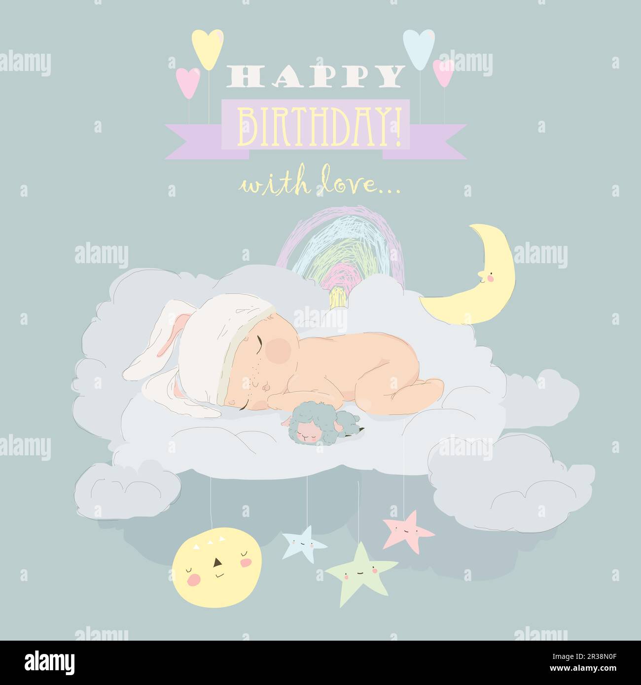 Cartoon Illustration Of Cute Baby Sleeping On A Cloud Stock Vector