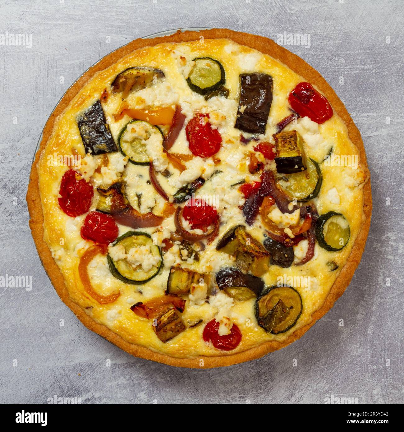 Roasted Ratatouille Goats Cheese Tart From Above Stock Photo Alamy