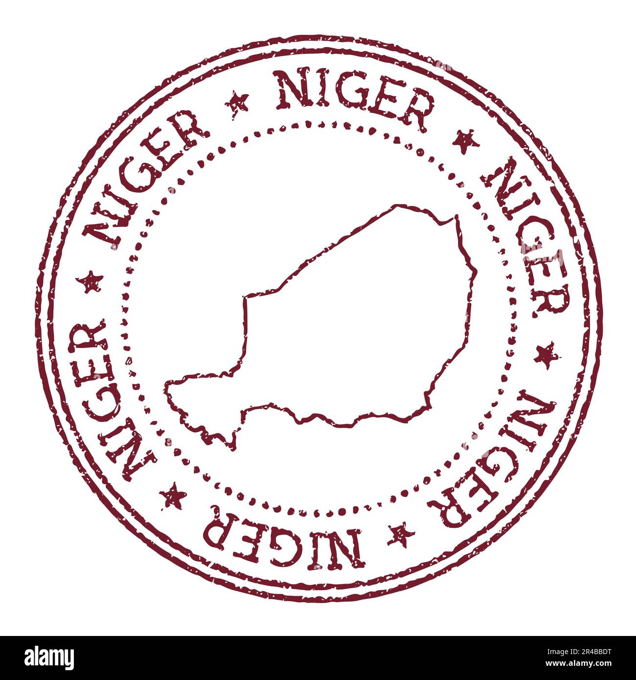 Niger Round Rubber Stamp With Country Map Vintage Red Passport Stamp