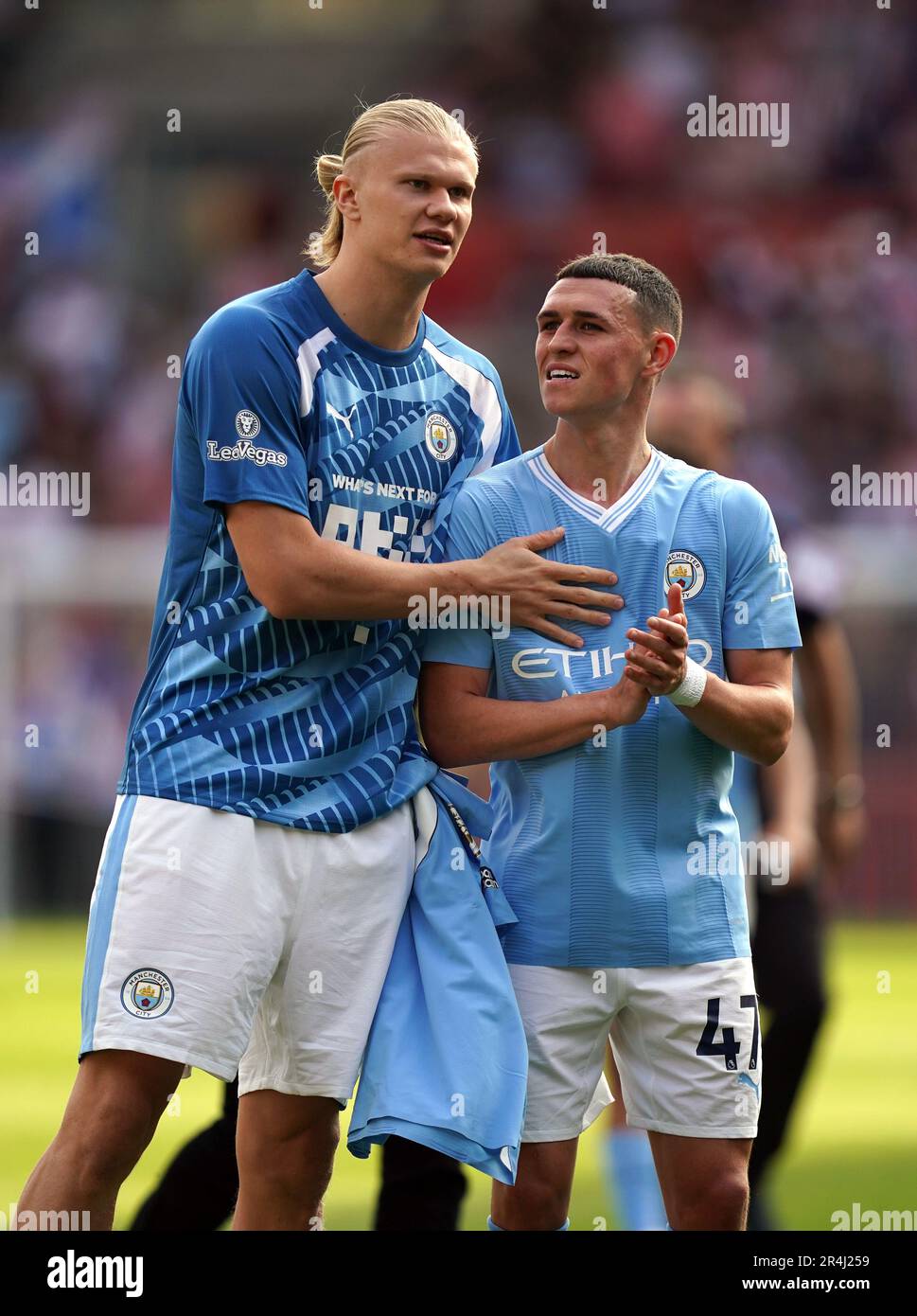 Manchester City S Erling Haaland And Phil Foden Following The Premier