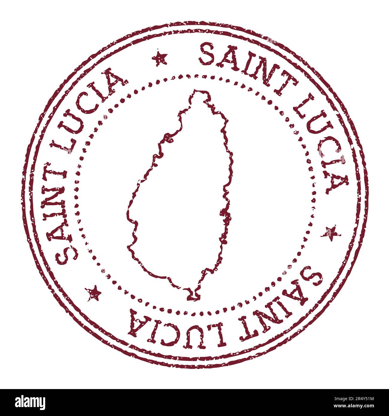 Saint Lucia Round Rubber Stamp With Island Map Vintage Red Passport