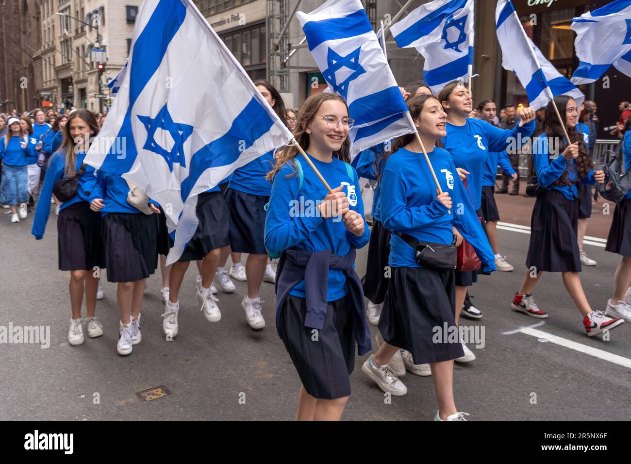 New York New York June Participants Holding Israeli Flags And