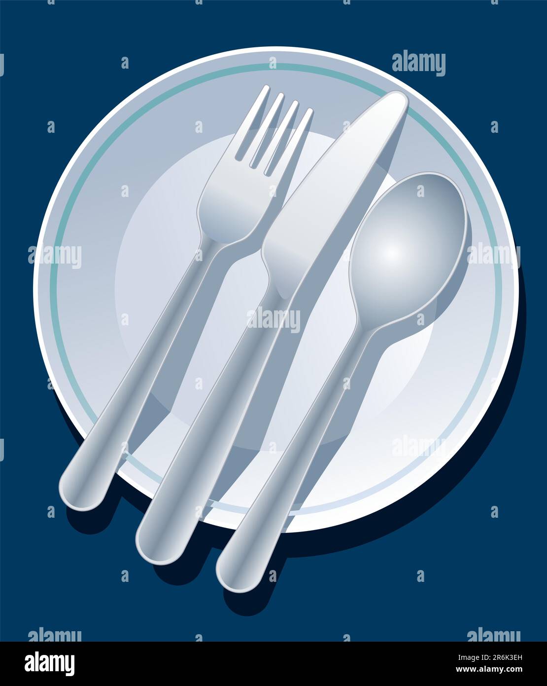 Blue Place Setting With Plate Fork Spoon And Knife Vector Stock