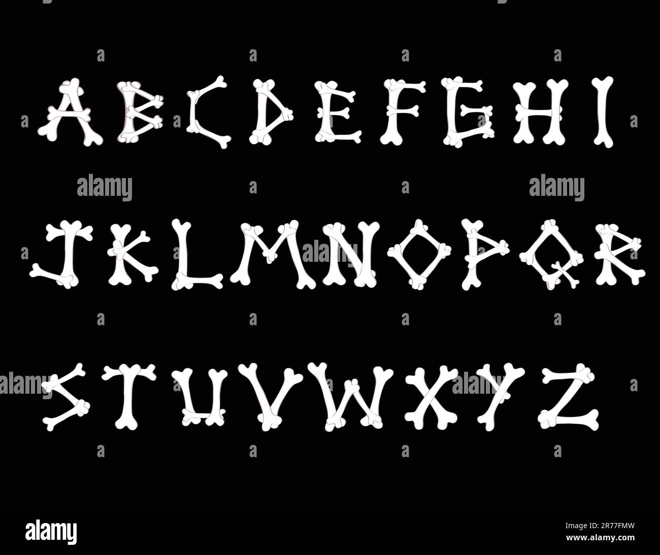 Vector Illustration Of The Alphabet Made Out Of Cartoon Bones Stock