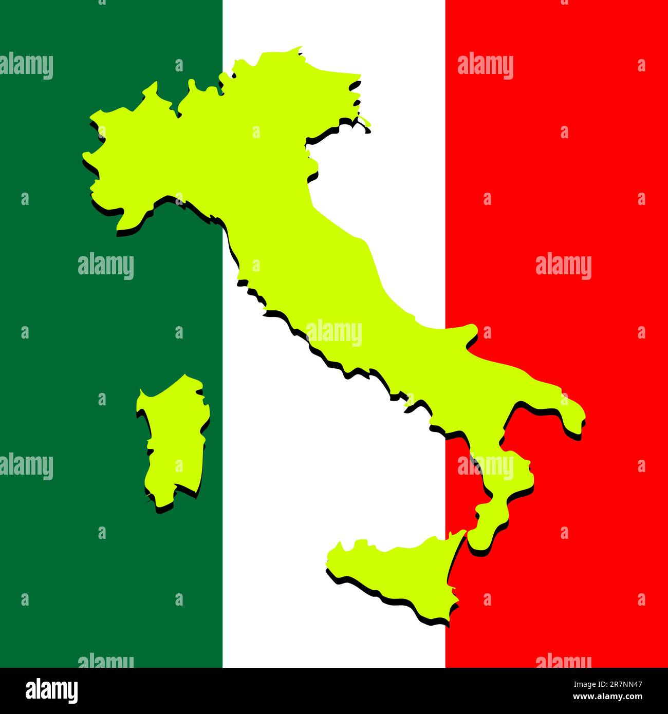 Italy Map Over National Colors Abstract Vector Art Illustration Stock