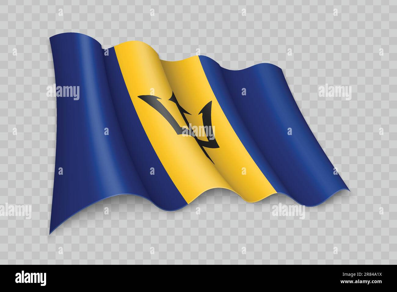 D Realistic Waving Flag Of Barbados On Transparent Background Stock